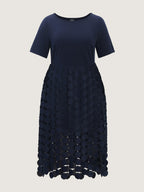 Lace Trim Tassels Stretchy Waist Midi Dress