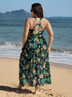 Tropical Print One Piece Swimsuit Sarong Set