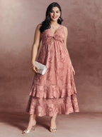 Floral Charm Twist-Front Jacquard Maxi Dress