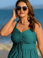Cut-Out Drawstring Pockets Swim Romper