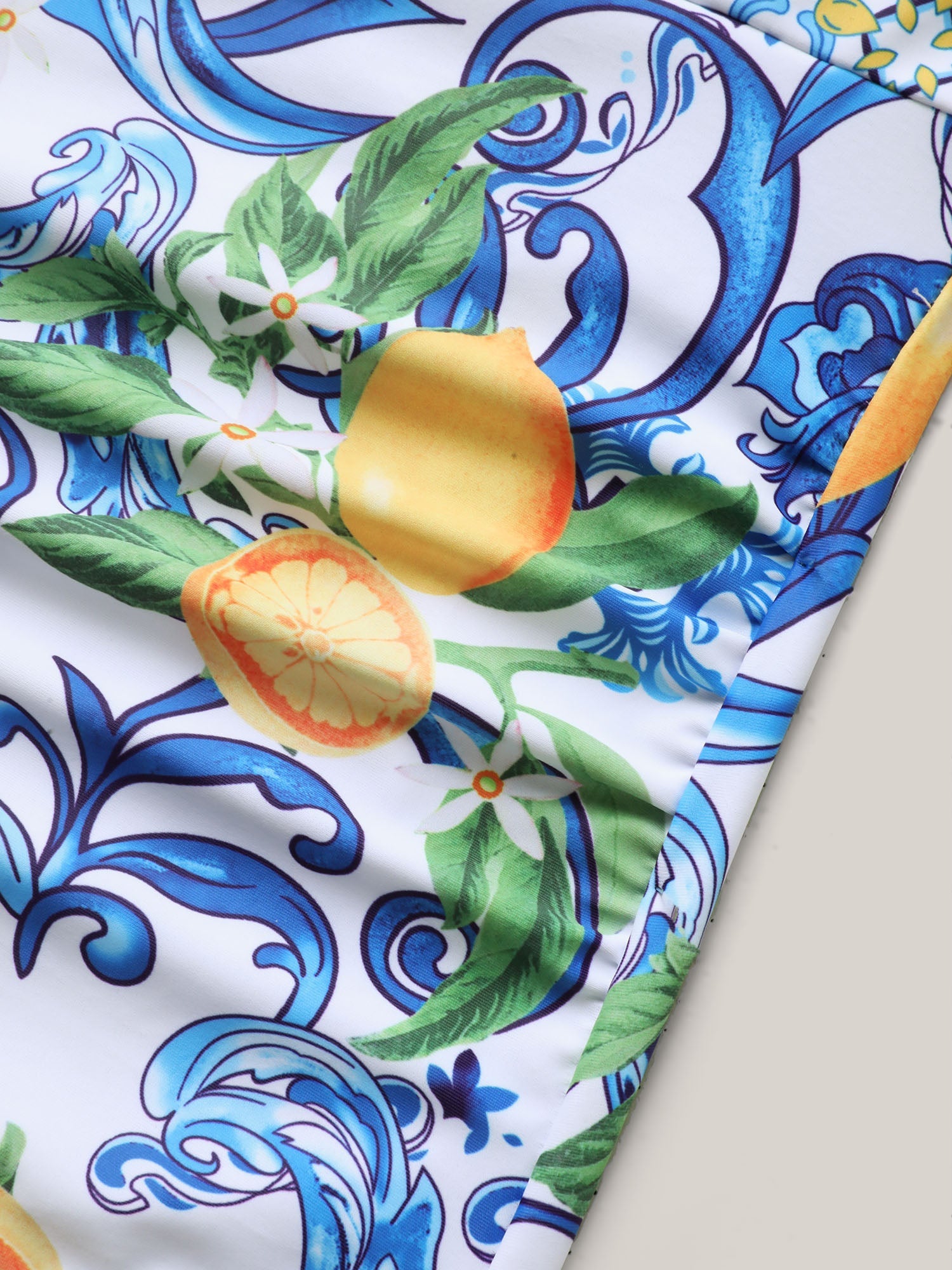Two-Piece Citrus Print Sarong Swimsuit
