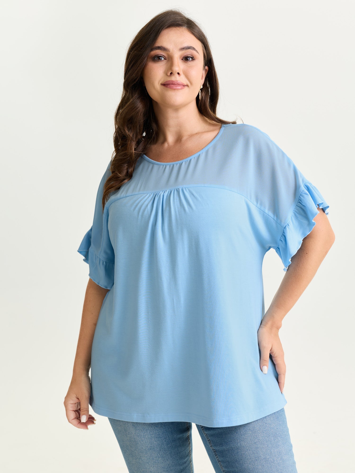 Sheer Floral Print Contrast Knit Top