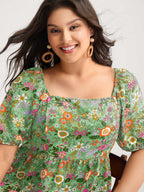 Floral Square Neck Fit and Flare Blouse