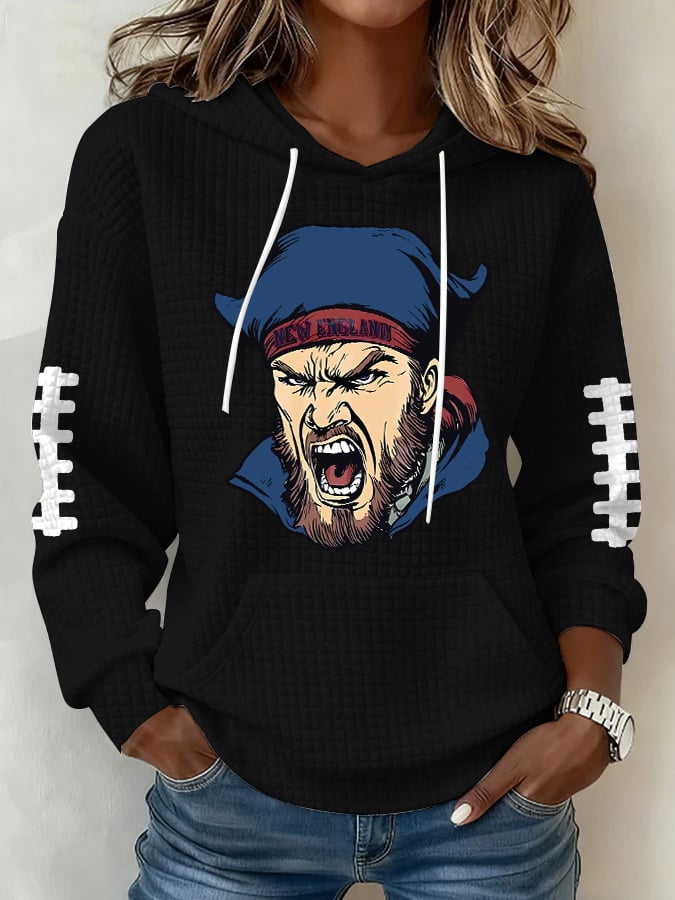 Women's Football Print Plaid Fabric Hooded Sweatshirt
