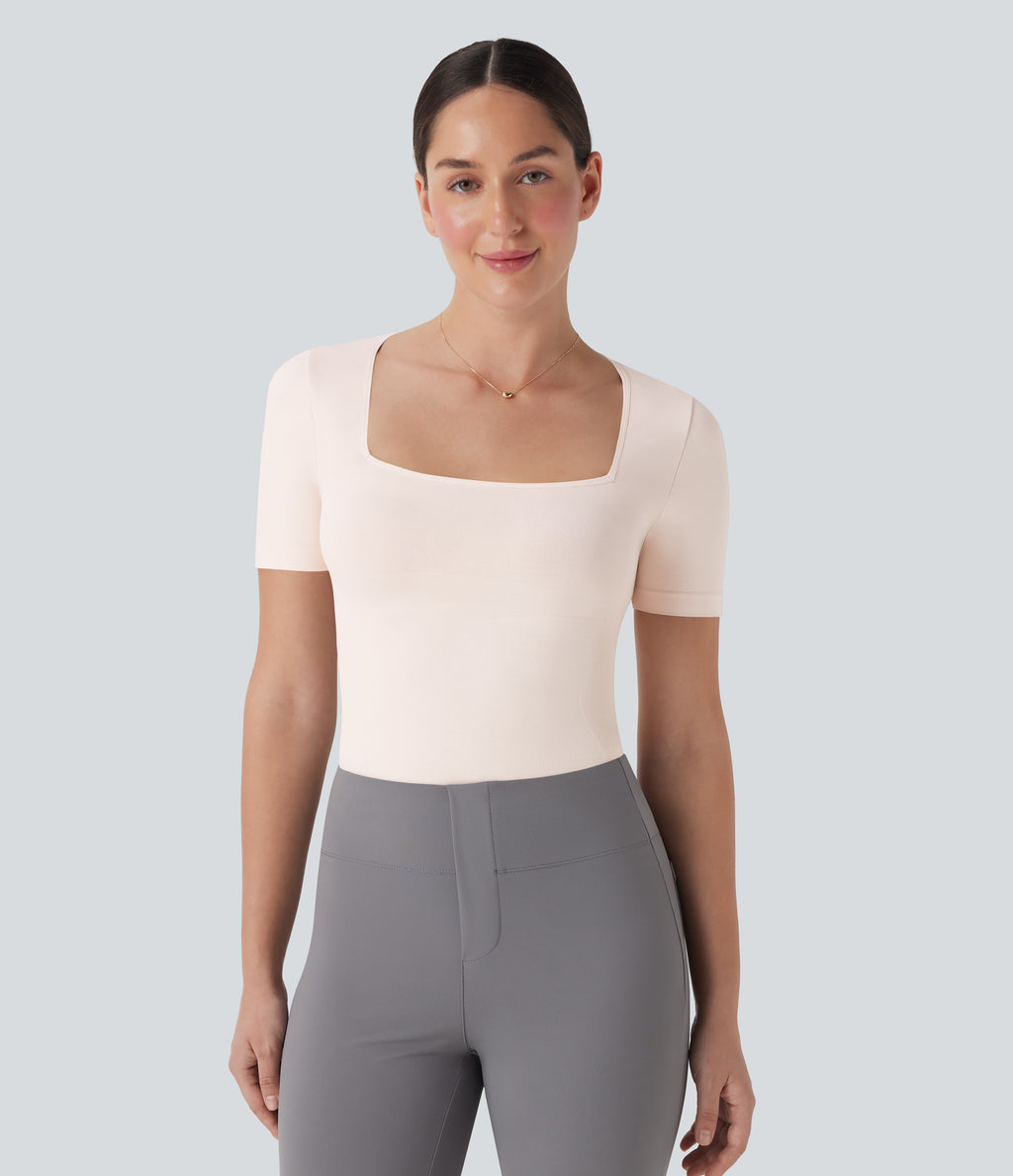 Seamless Flow Smoothing Square Neck Adjustable Leg Straps Work Bodysuit-Easy Peezy