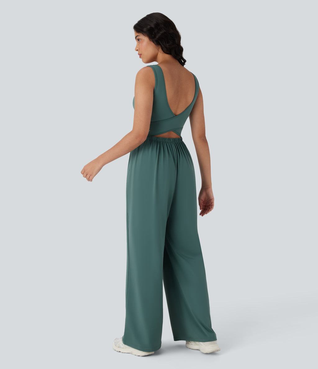 SoftlyZeroTM Airy Wide Leg Cool Touch Yoga Jumpsuit with Pockets-Easy Peezy