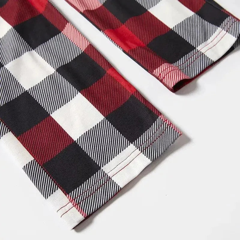 Christmas Family Matching Pajamas-Red and Gray Plaid Pjs set with "We Are Family" Christmas Slogan Print