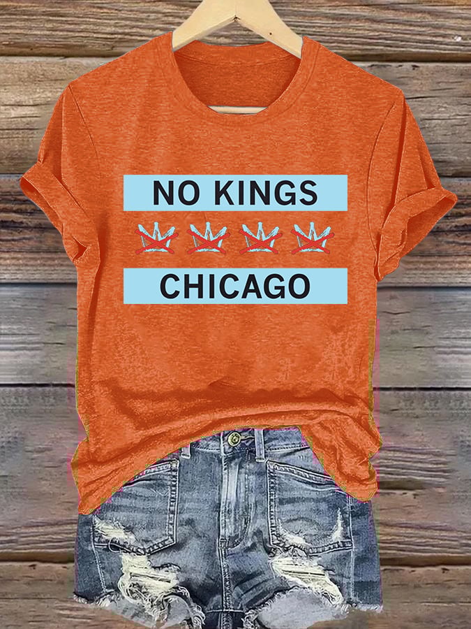🔥Buy 3 Get 15% Off🔥Women's  No Kings Chicago Flag Print  T-Shirt