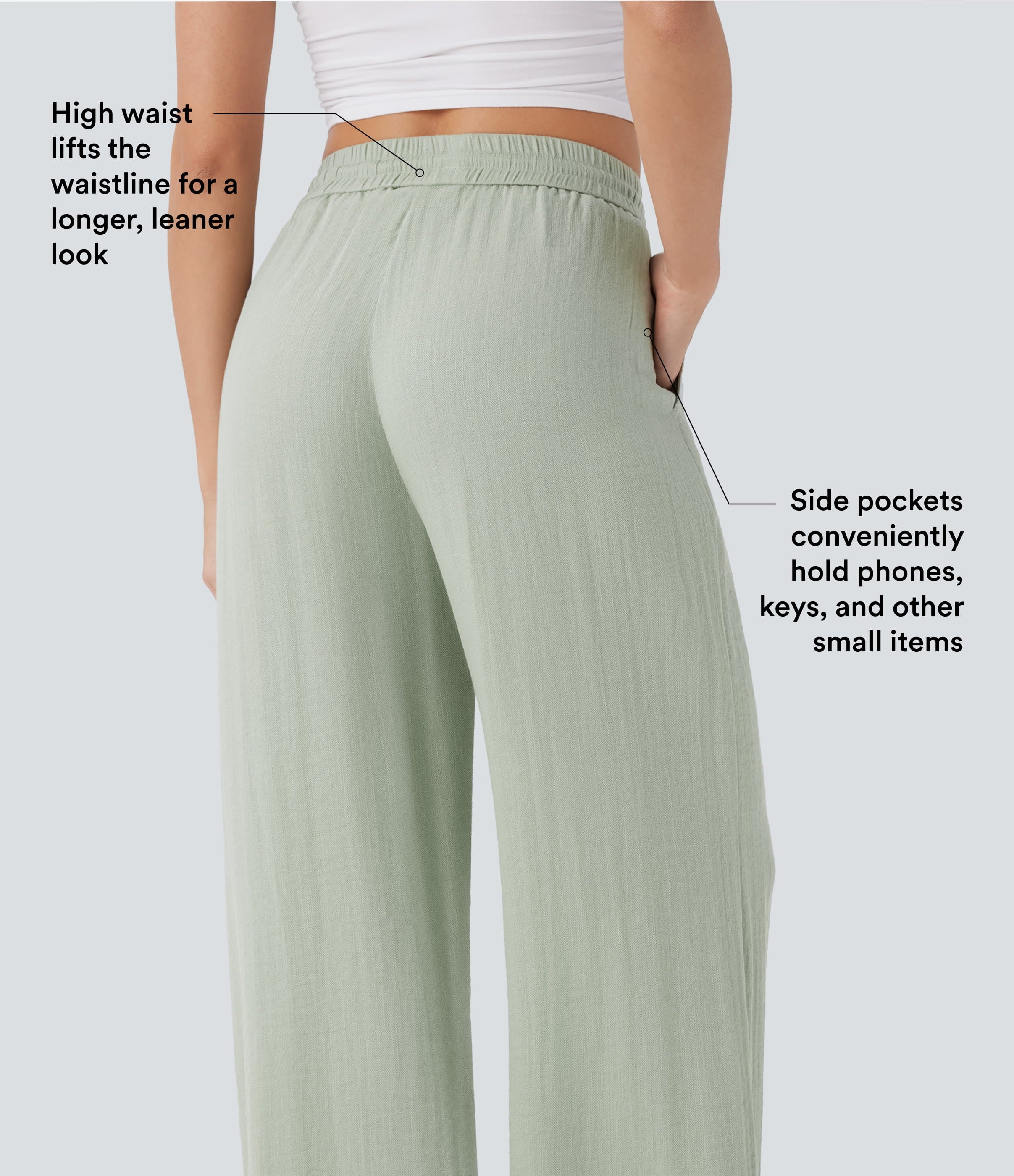 2026🔥 High Waisted Drawstring Pocket Wide Leg Casual Linen-Feel Pants