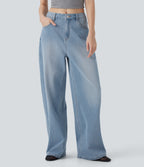 FlexTM Mid Rise Washed Casual Baggy Jeans with Pockets