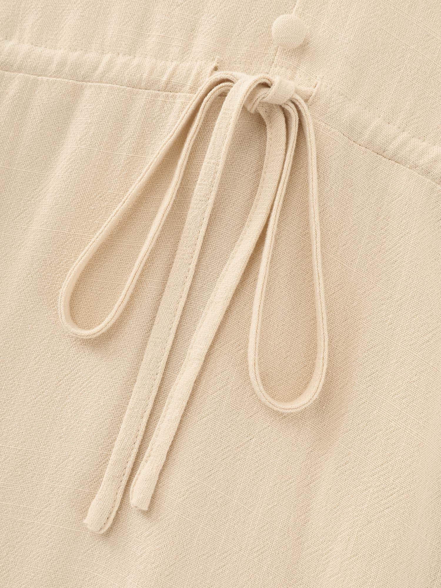 Linen Blend Lace Trim Button Detail Plain Maxi Dress