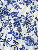 Floral Print Ruffled Sleeve Embroidered Midi Dress