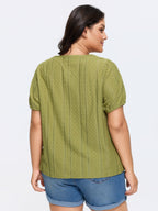 Eyelet Trim Floral Embroidered Solid T-Shirt