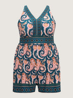 Boho Print Pockets Swim Romper