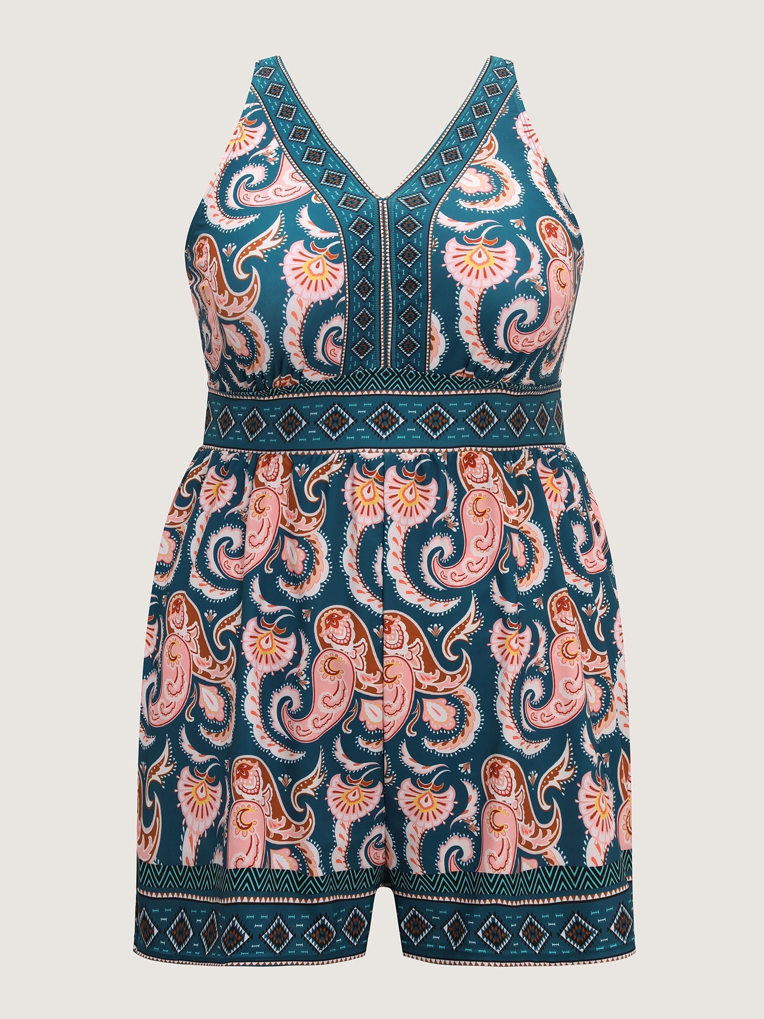 Boho Print Pockets Swim Romper