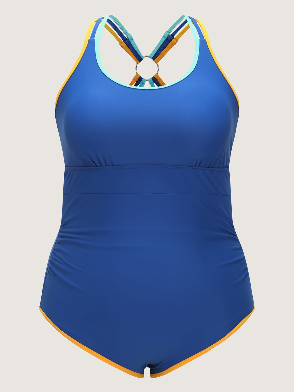 Color Block Ring Detail Backless One Piece Swimsuit