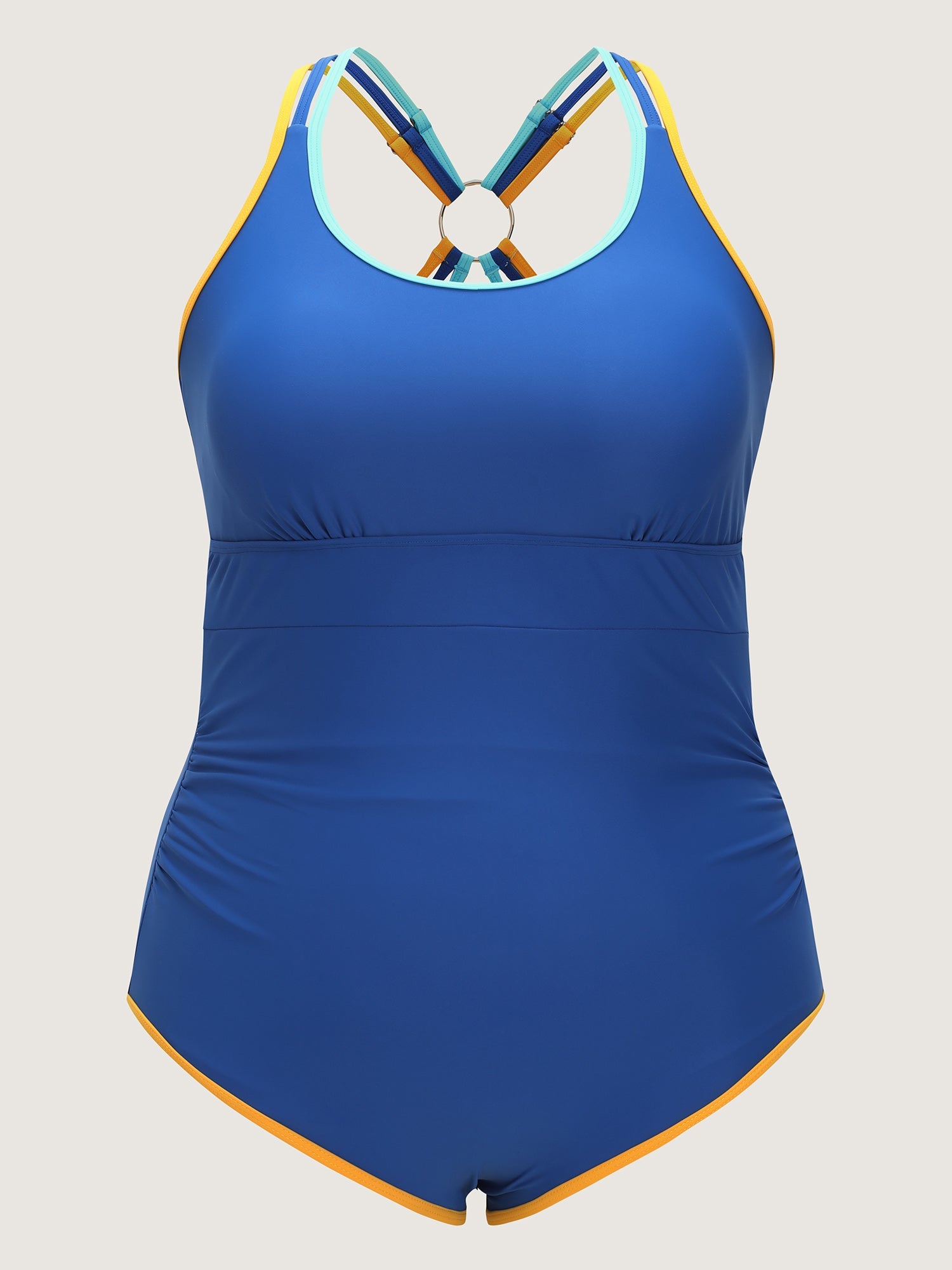 Color Block Ring Detail Backless One Piece Swimsuit
