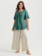 Floral Lace Trim Ruffled Hem Blouse