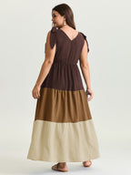 Colorblock Shoulder-Tie Tiered Maxi Dress