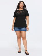 Cotton Stretchy Cut-Out Neckline Plain T-Shirt