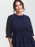 Three-Quarter Sleeve Tulle Skirt Knee-Length Dress