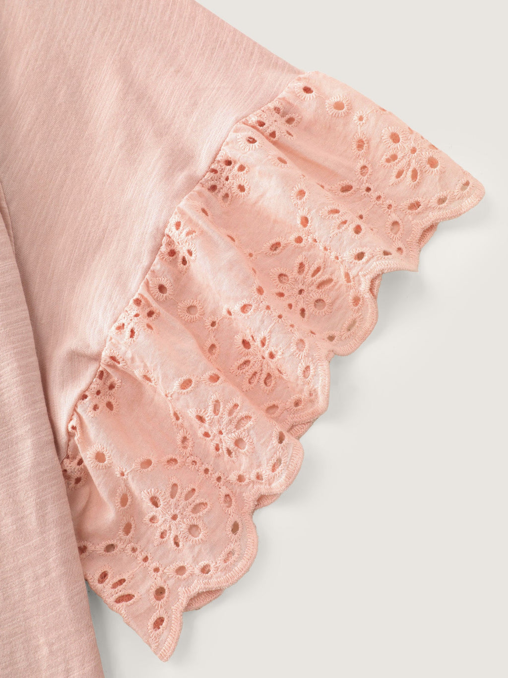 Cotton Lace Sleeve Relaxed-Fit T-Shirt