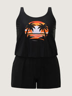 Island Pattern Pockets One-Piece Swimsuit