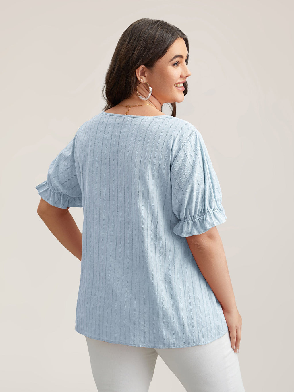 Cotton Square Neck Ruffled Sleeve Shirt
