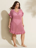 Cut-Out Ruffled Sleeve Swim Cover-Up