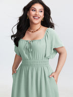 Square Neckline Shirred Waist Maxi Dress