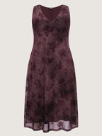 Stretchy Mesh Deep V-Neckline Midi Dress