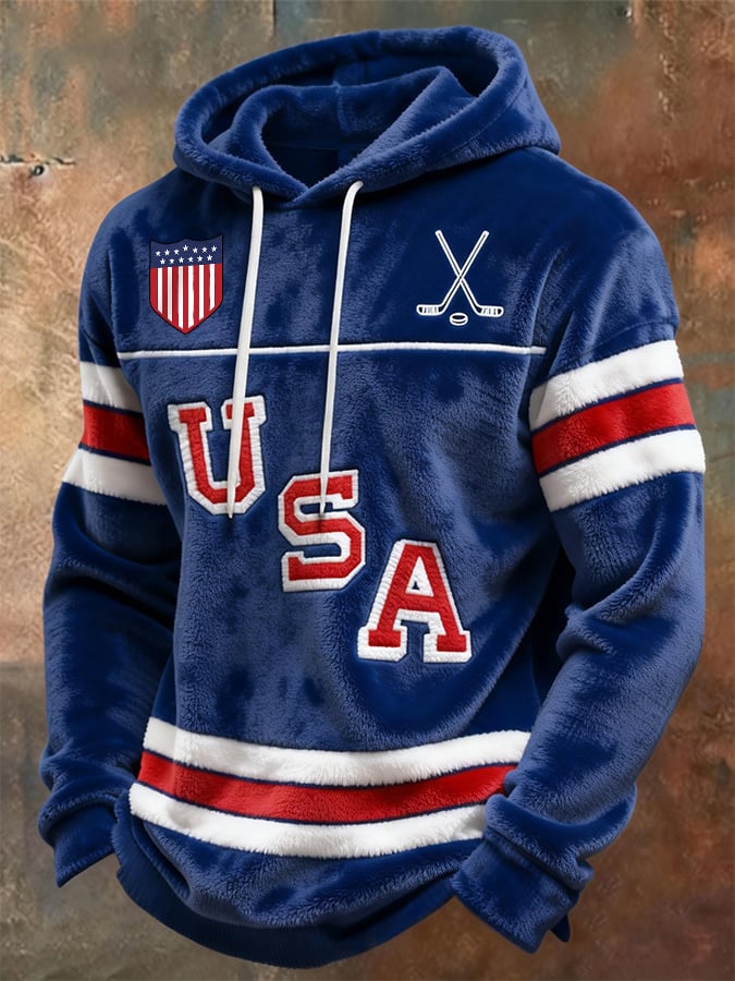 Retro Men's USA Ice Hockey Print Hoodie