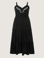 Supersoft Embroidered Neckline Shirred Tiered Maxi Dress
