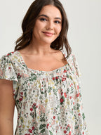 Pure Cotton Floral Print Square Neck Top
