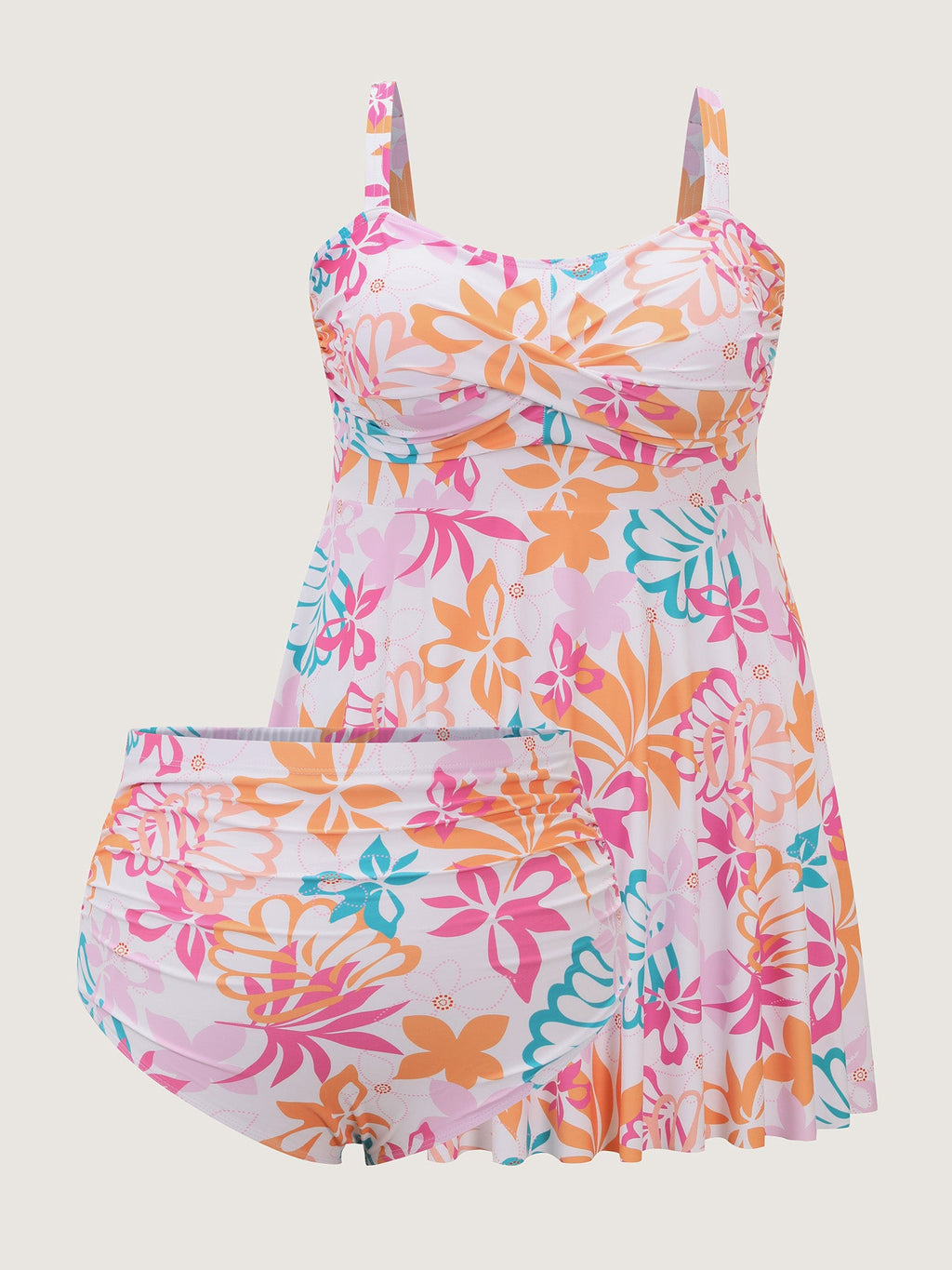 Playful Tropical Print Pockets Swim Dress