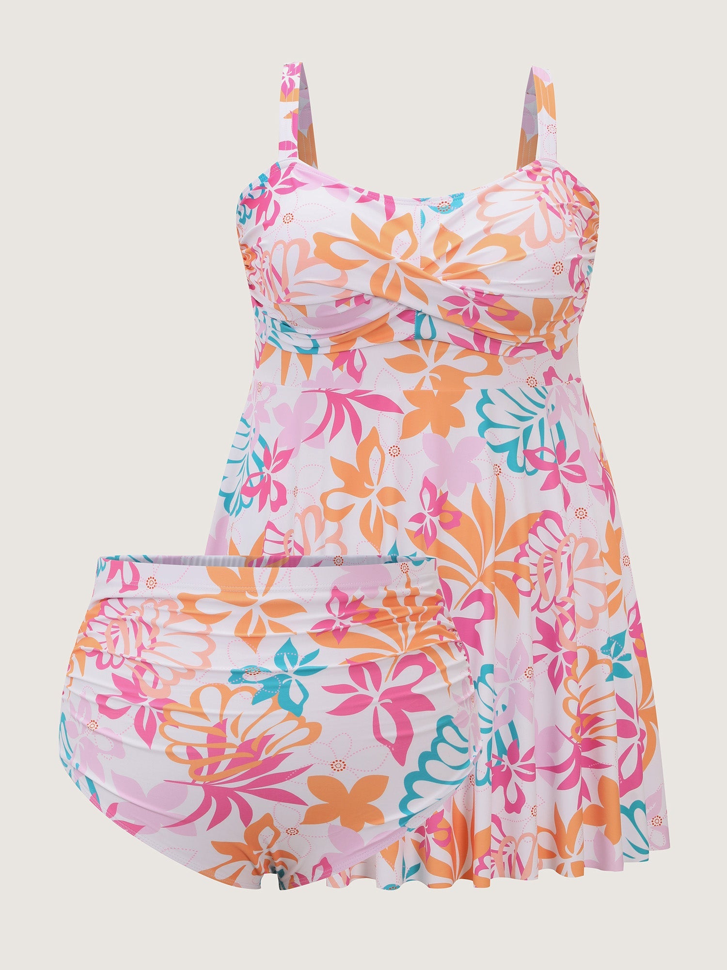 Playful Tropical Print Pockets Swim Dress