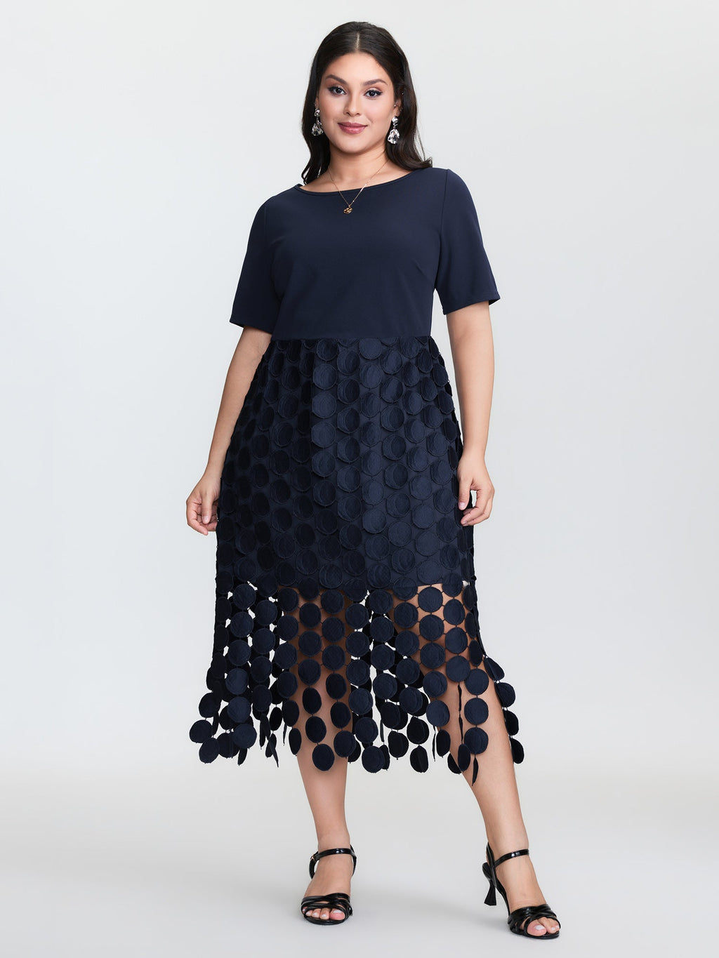 Lace Trim Tassels Stretchy Waist Midi Dress