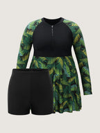 Tropical Plant Colorblock Pocket Swim Dress