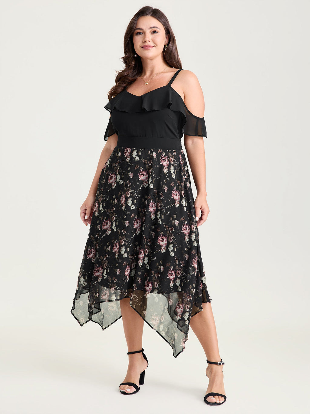 Floral Print Off-Shoulder Ruffled Midi Dress