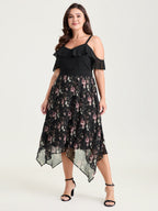 Floral Print Off-Shoulder Ruffled Midi Dress