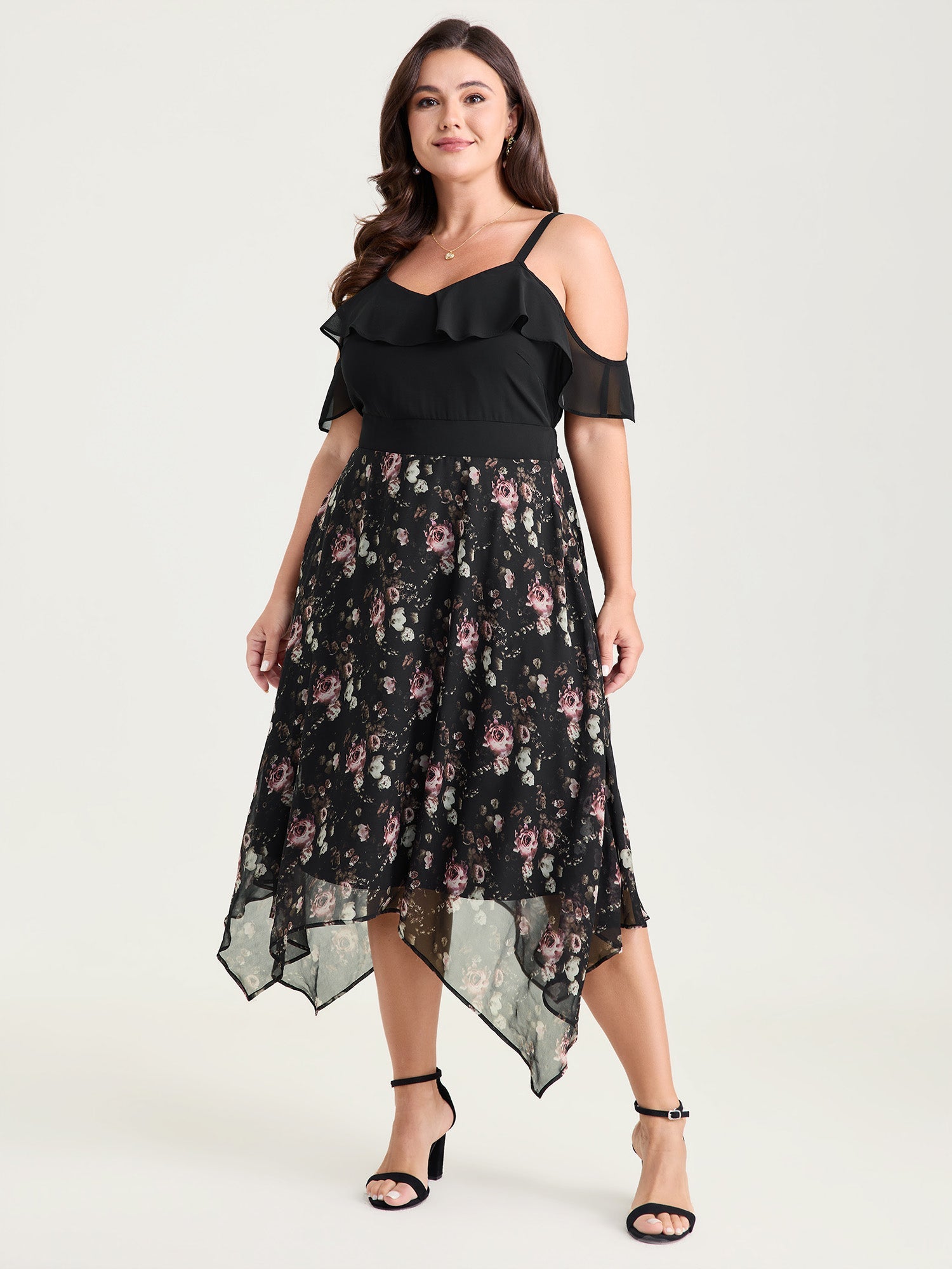 Floral Print Off-Shoulder Ruffled Midi Dress