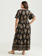 Paisley Print Pockets Shirred Waist Maxi Dress