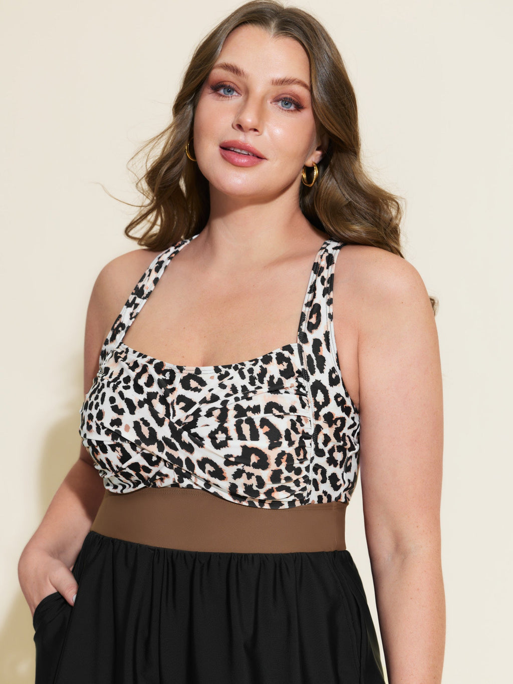 Leopard Print Color Contrast One-Piece Swimsuit
