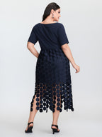 Lace Trim Tassels Stretchy Waist Midi Dress