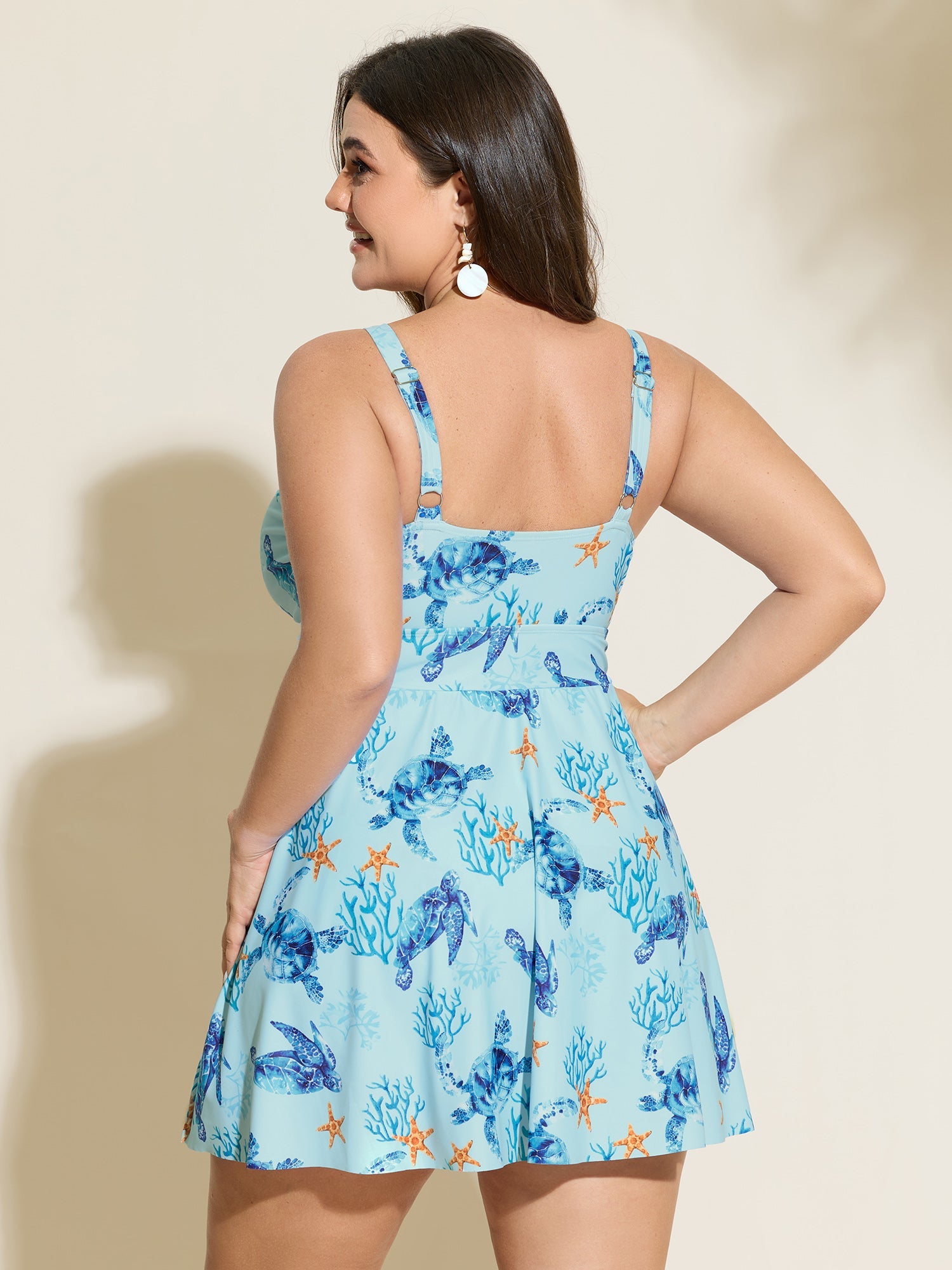Sea Turtle Print Pockets Swim Dress