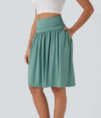 High Waisted Ruched Pocket Flowy Skirt