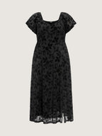 Floral Textured Jacquard Slit Hem Maxi Dress