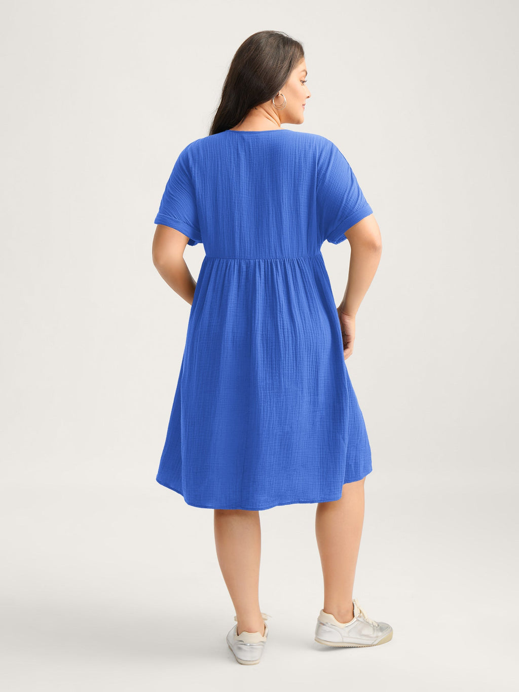 Pure Cotton Lace V-Neck Solid Mini Dress