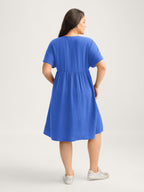 Pure Cotton Lace V-Neck Solid Mini Dress