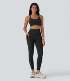 UltraSculptTM Cool Quick Dry SoCinched High Waisted Tummy Control Cut Out Yoga Leggings with Pockets-UPF50+